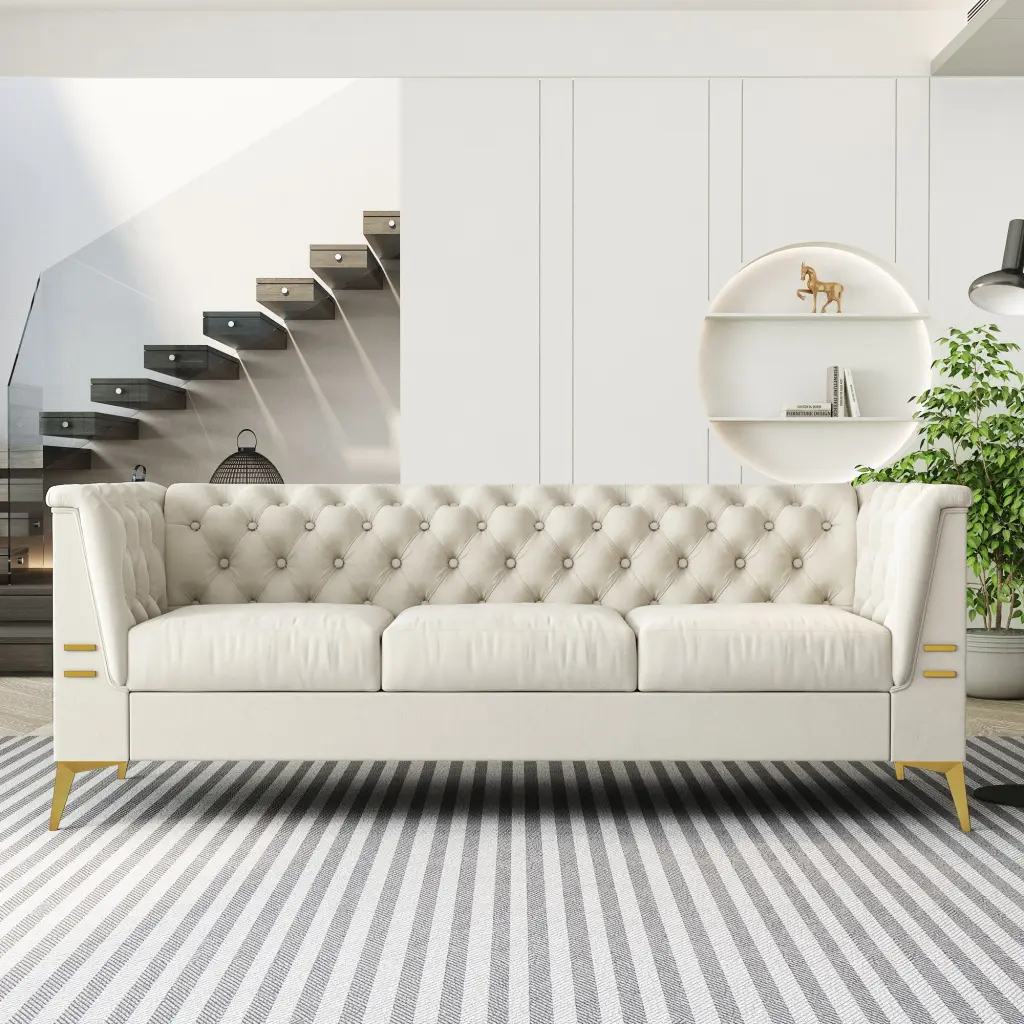 FX P83 CW Modern Velvet Living Room Chesterfield Sofa 82.7 Inch factoryx