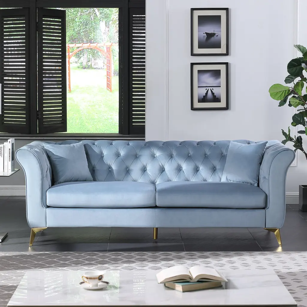 Chesterfield Sofa Stanford Sofa High Standard Teal Blue Upholstered homarni furnishings inc.---w1099