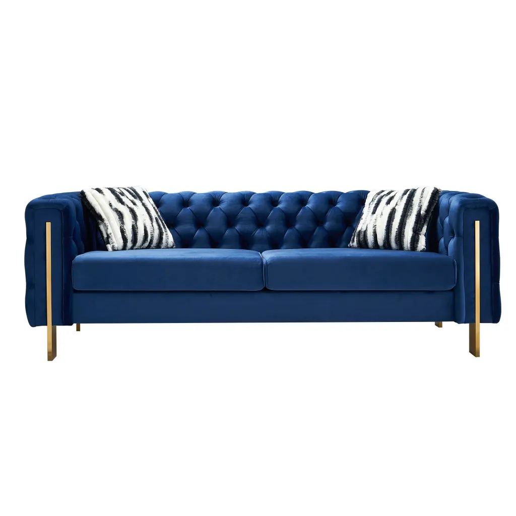 Chesterfield Modern Tufted Velvet Living Room Sofa 84.25 Inches Wide Blu Couch wq furniture