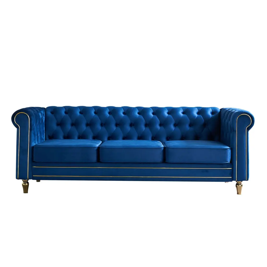 Chesterfield Velvet Sofa 84.65 Inch Blue Color Living Room wq furniture