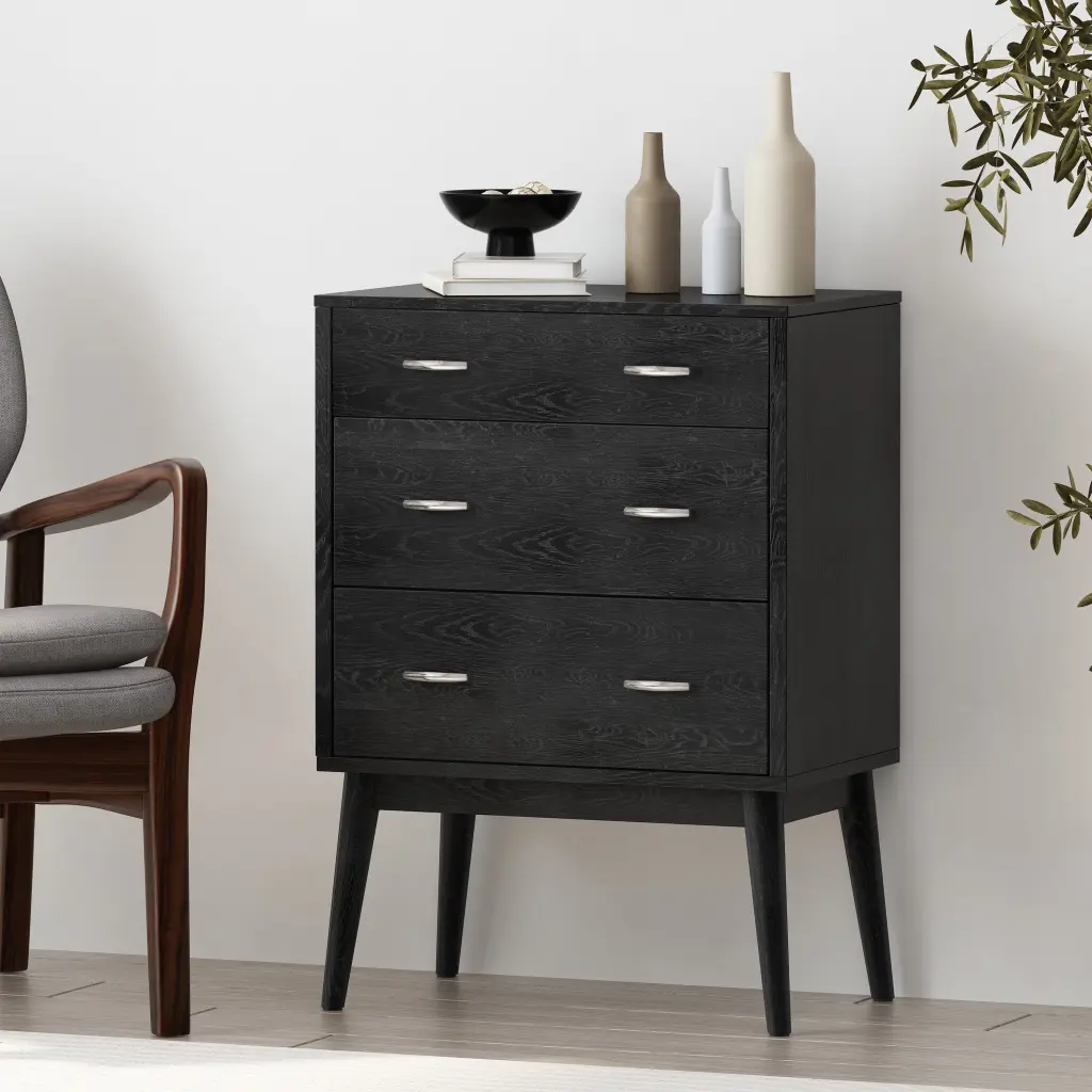 Disa 3 Drawer Chest Black Mdf Compact Storage Furniture Bedroom nh-sunfay