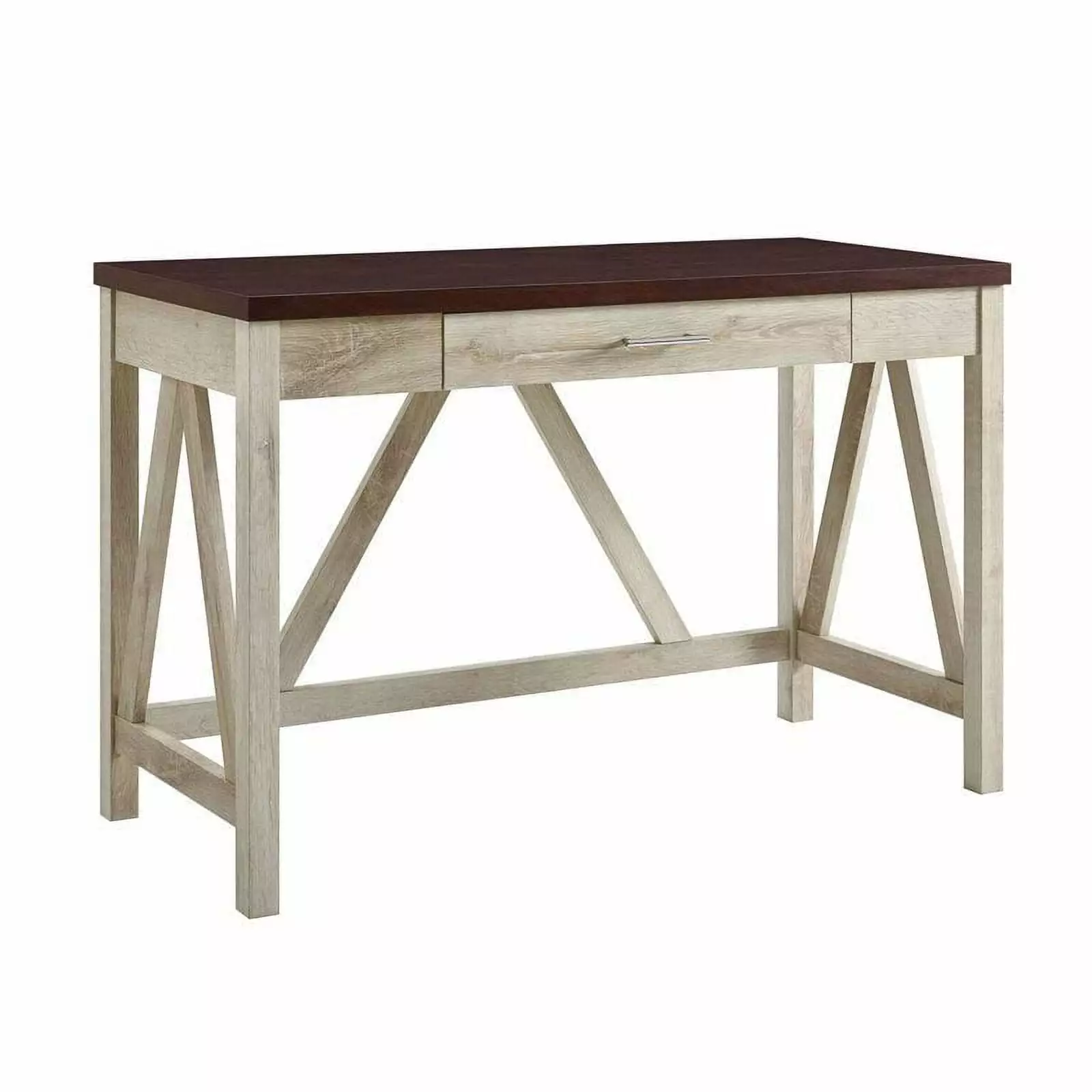 Pemberly Row 46 -Frame Desk White Oak Base and Traditional Brown Top Classic Office Desk