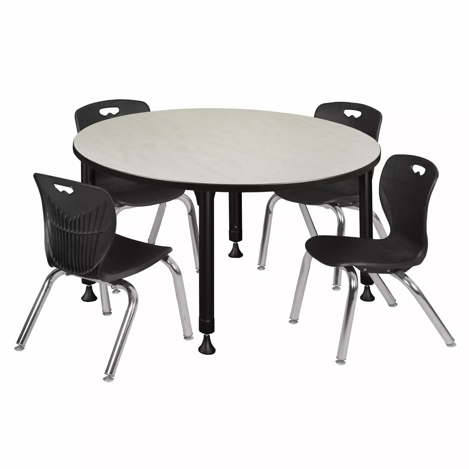 Regency Kee 48 Round Height Adjustable Classroom Table 4 Andy Stack Chairs - Black