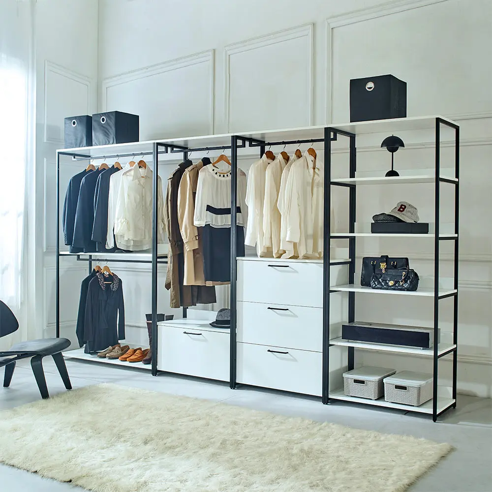Fiona White Freestanding Walk Wood Closet System Metal Frame klair living