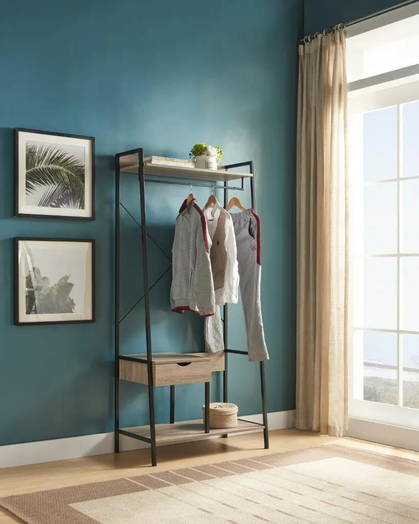 Metal Clothes Rack Open Wardrobe Free Standing One Drawer id international- inc.