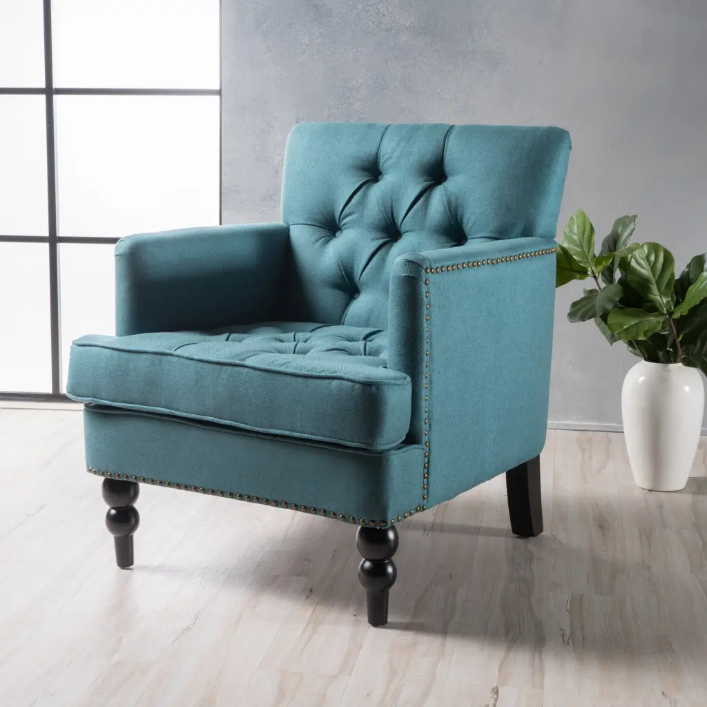 Harrison Tufted Club Chair Teal Fabric Accent Chair Living Room nh-cloudhouse