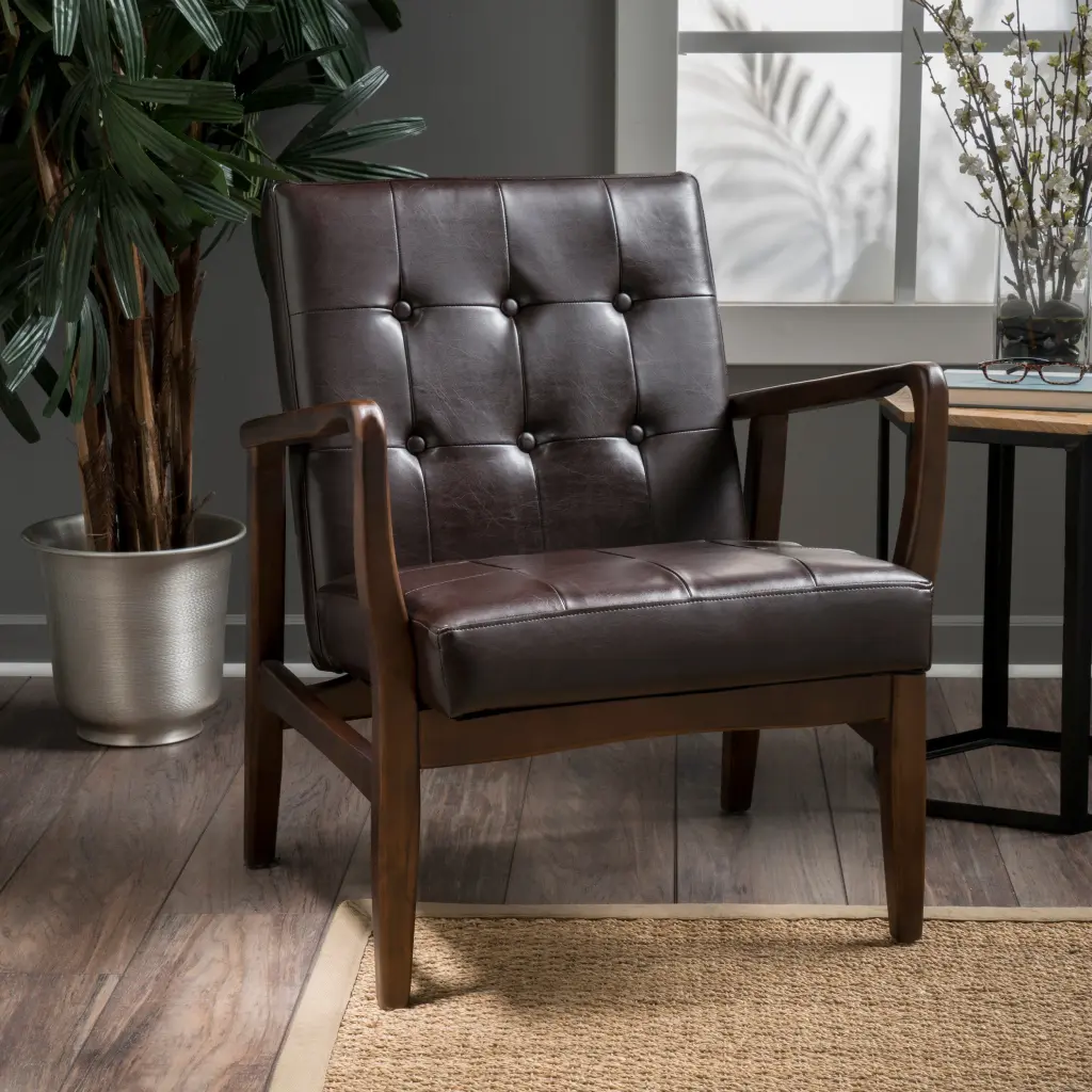 Club Chair Mid Century Modern Faux Leather Club Chair Wood Frame Living Room Chair nh-cozy home