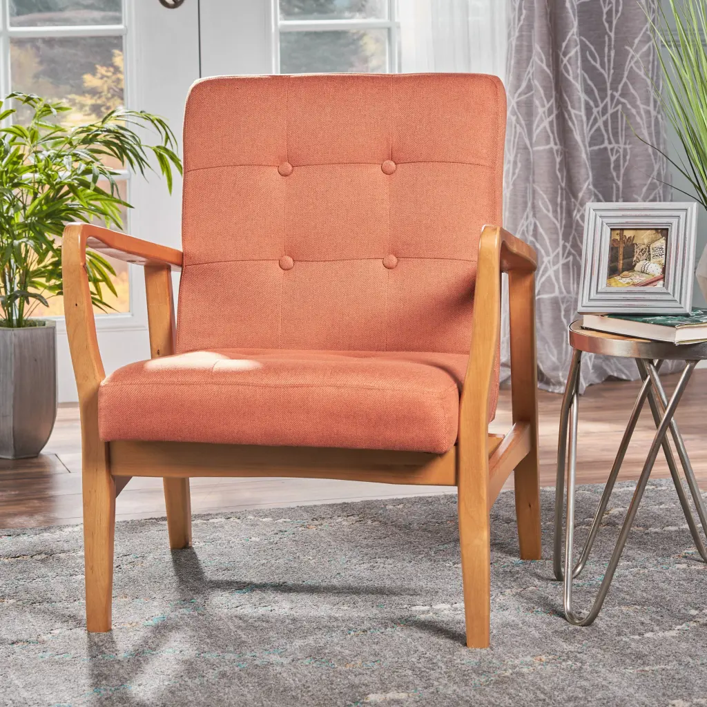 Club Chair Orange Fabric Modern Accent Chair nh-cozy home