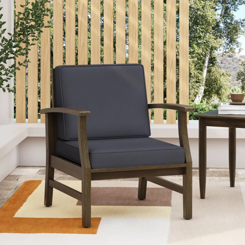 Perla Club Chair - Dark Grey Acacia Wood Frame Comfortable Upholstery nh-gardenpara