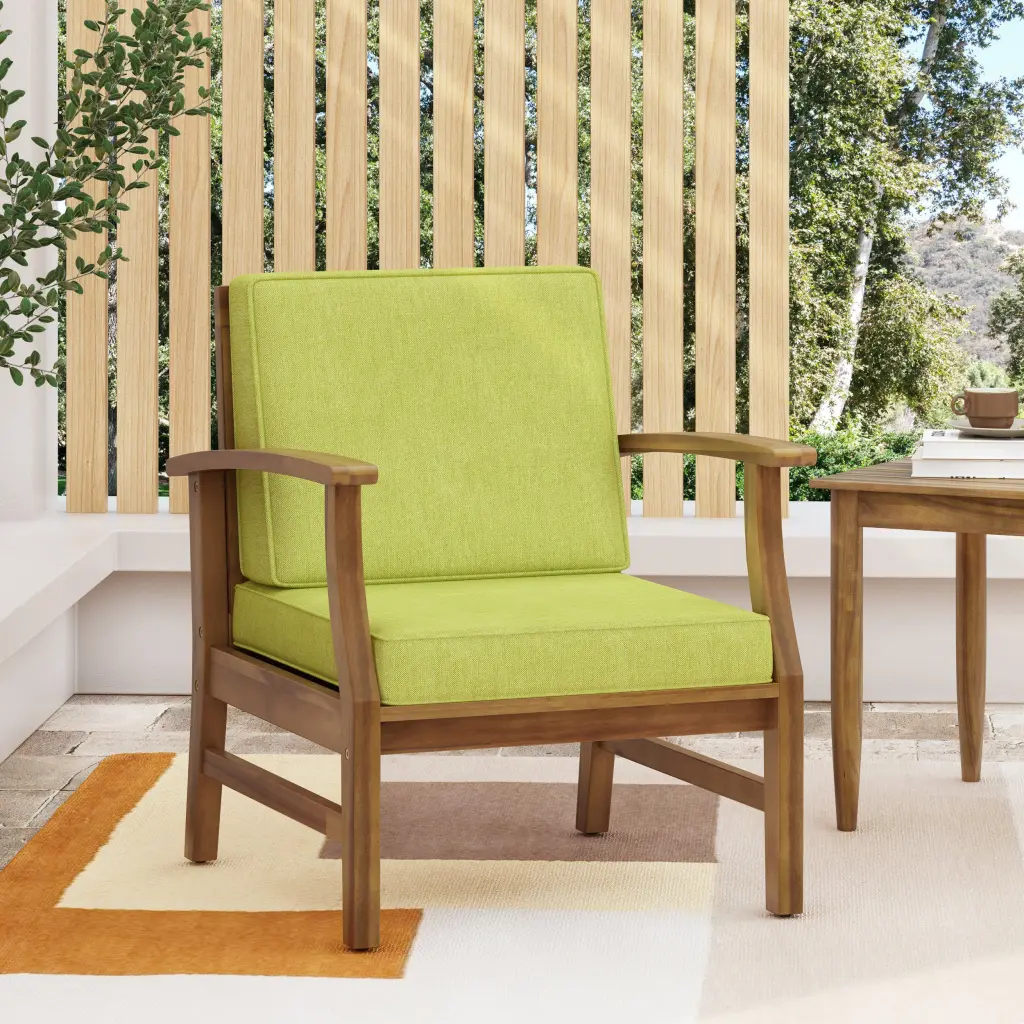 Perla Club Chair Green Acacia Wood Modern Lounge Chair nh-gardenpara