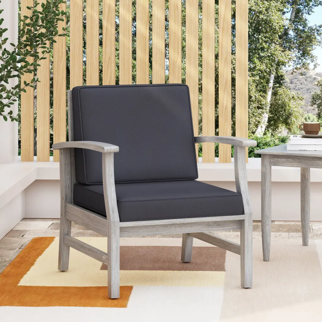 Perla Club Chair Light Grey Dark Gray Acacia Wood Modern Lounge Chair Living Room nh-gardenpara