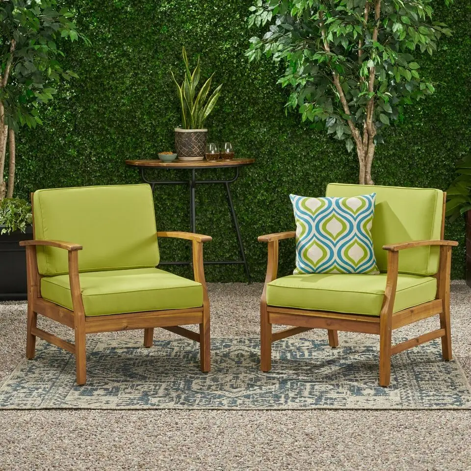 Perla Club Chairs Set 2 Green Acacia Wood nh-gardenpara