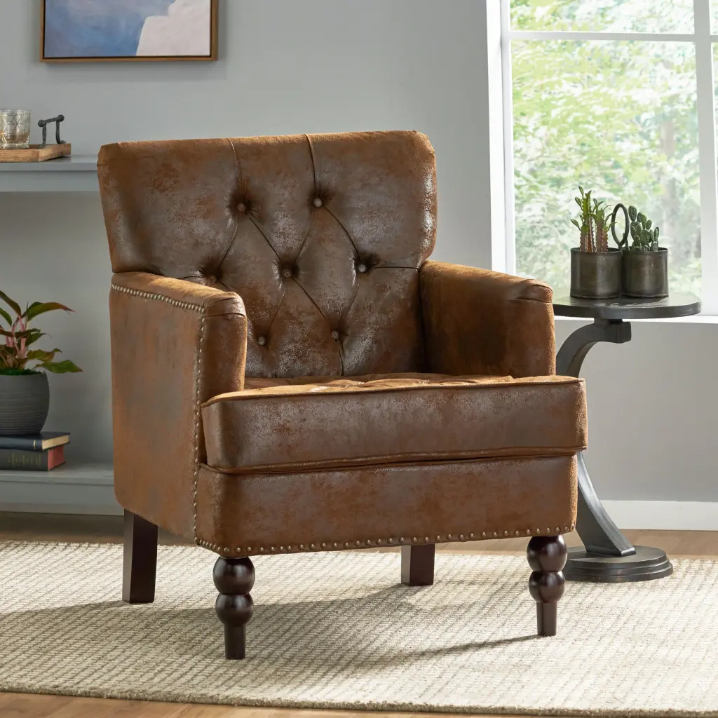 Harrison Tufted Club Chair Brown Microfiber nh-home living