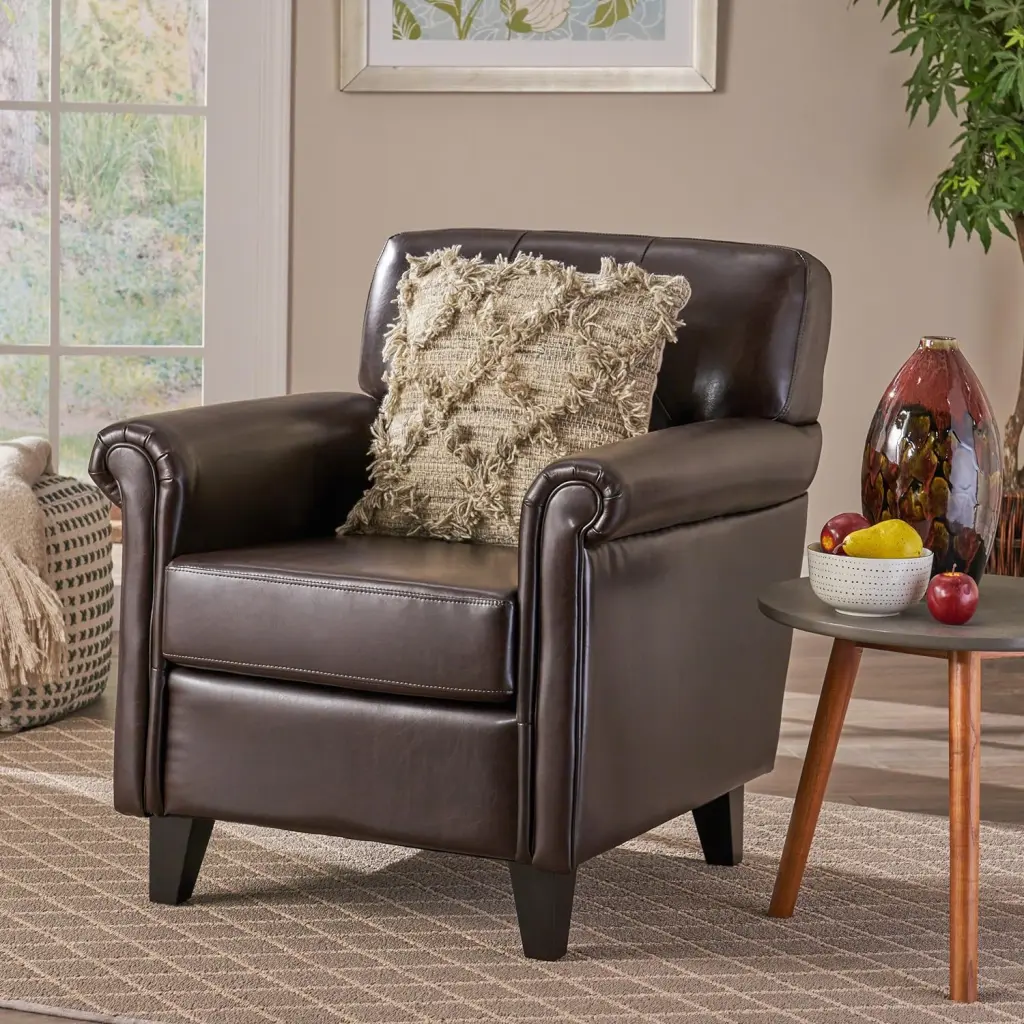 Veronica Kd Tufted Club Chair Brown PU Leather Accent Chair nh-ihave