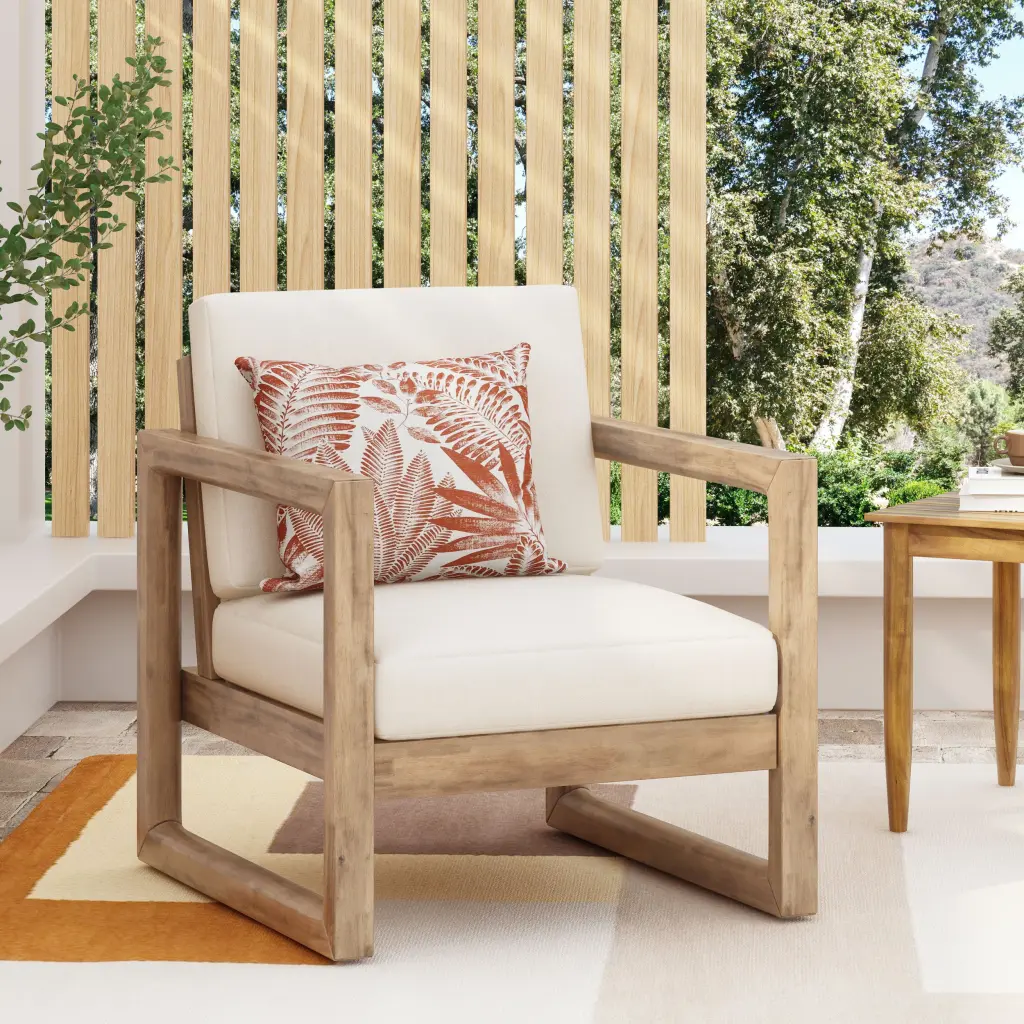 Outdoor Acacia Wood Club Chair Cushions Brown and Beige nh-onfind
