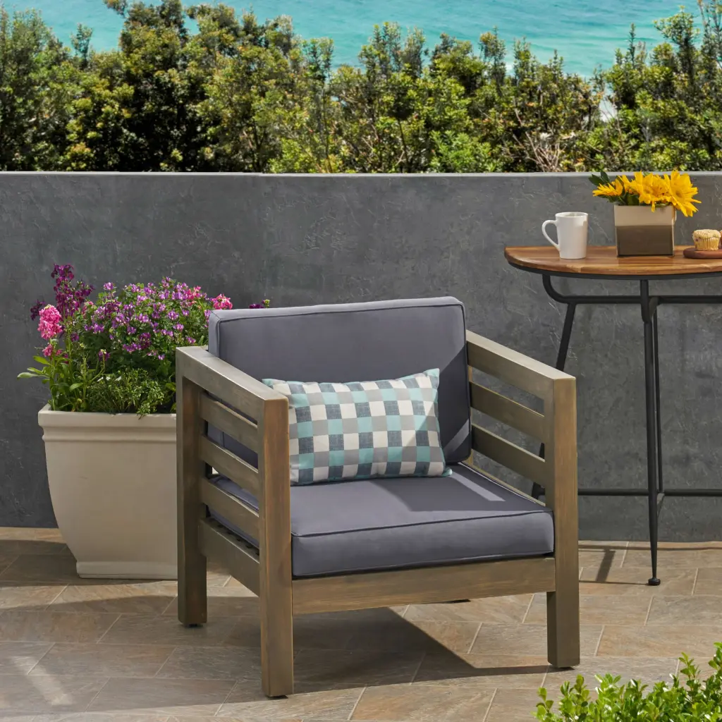 Oana Club Chair Grey Wood Fabric Comfortable Lounge Chair nh-perfect home