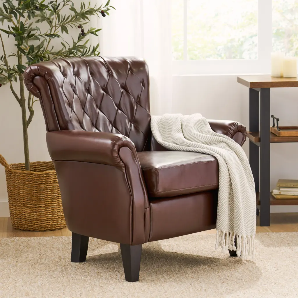 Franklin KD Club Chair Chestnut Leather Living Room nh-purenest
