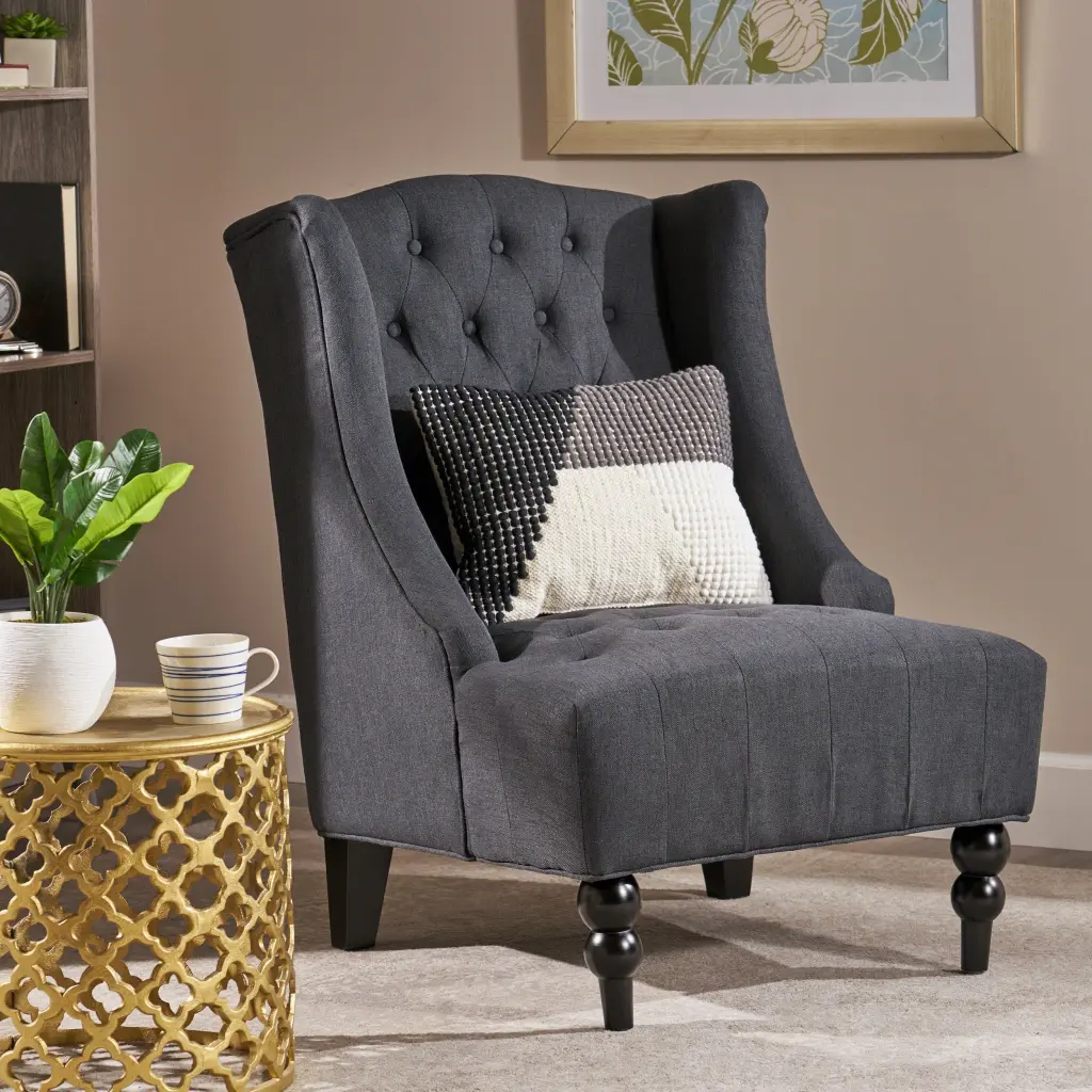 Toddman Hi-Back Club Chair Charcoal Fabric Living Room nh-purenest