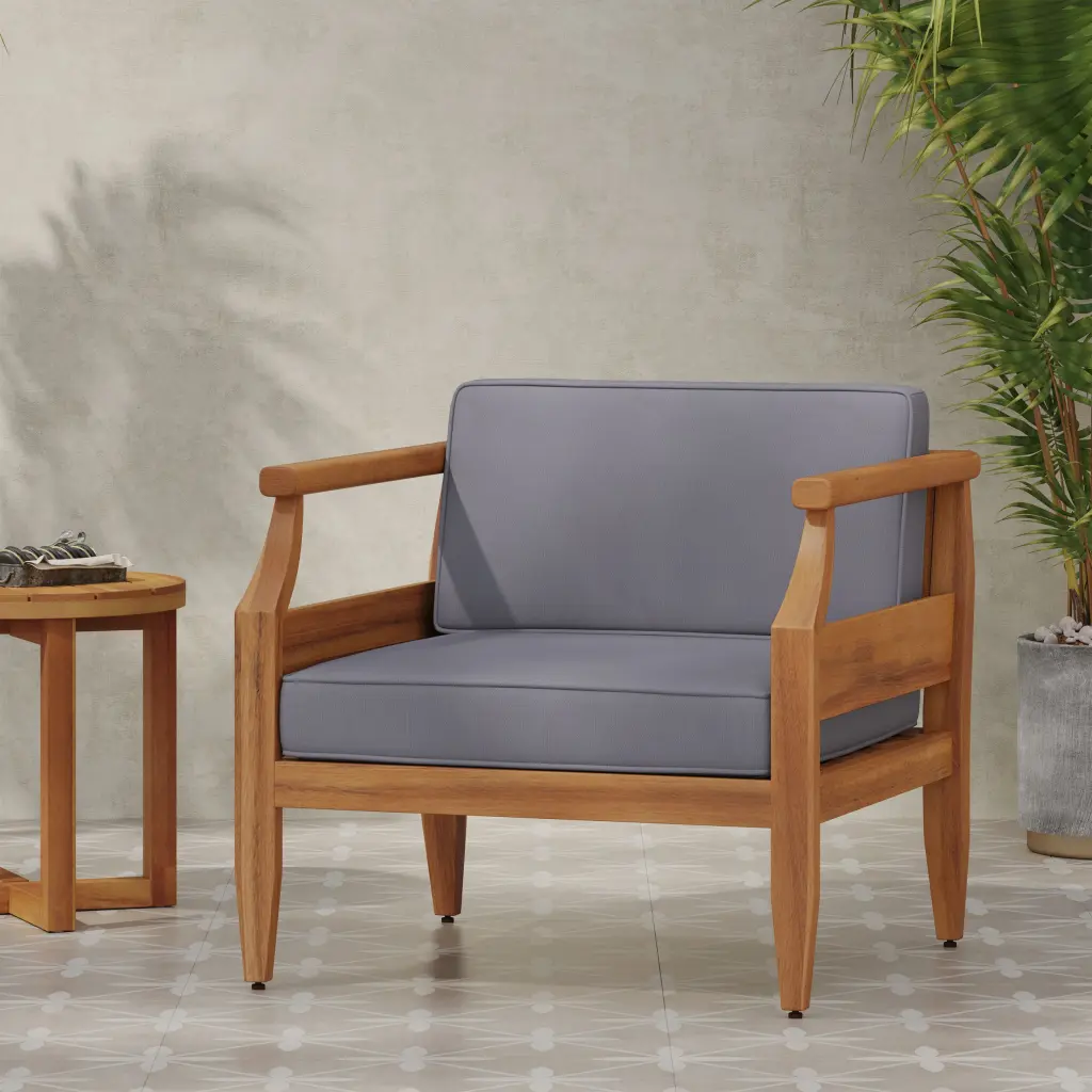 Aston Acacia Wood Outdoor Club Chairs Cushions Teak Dark Gray Patio Furniture nh-sunfay