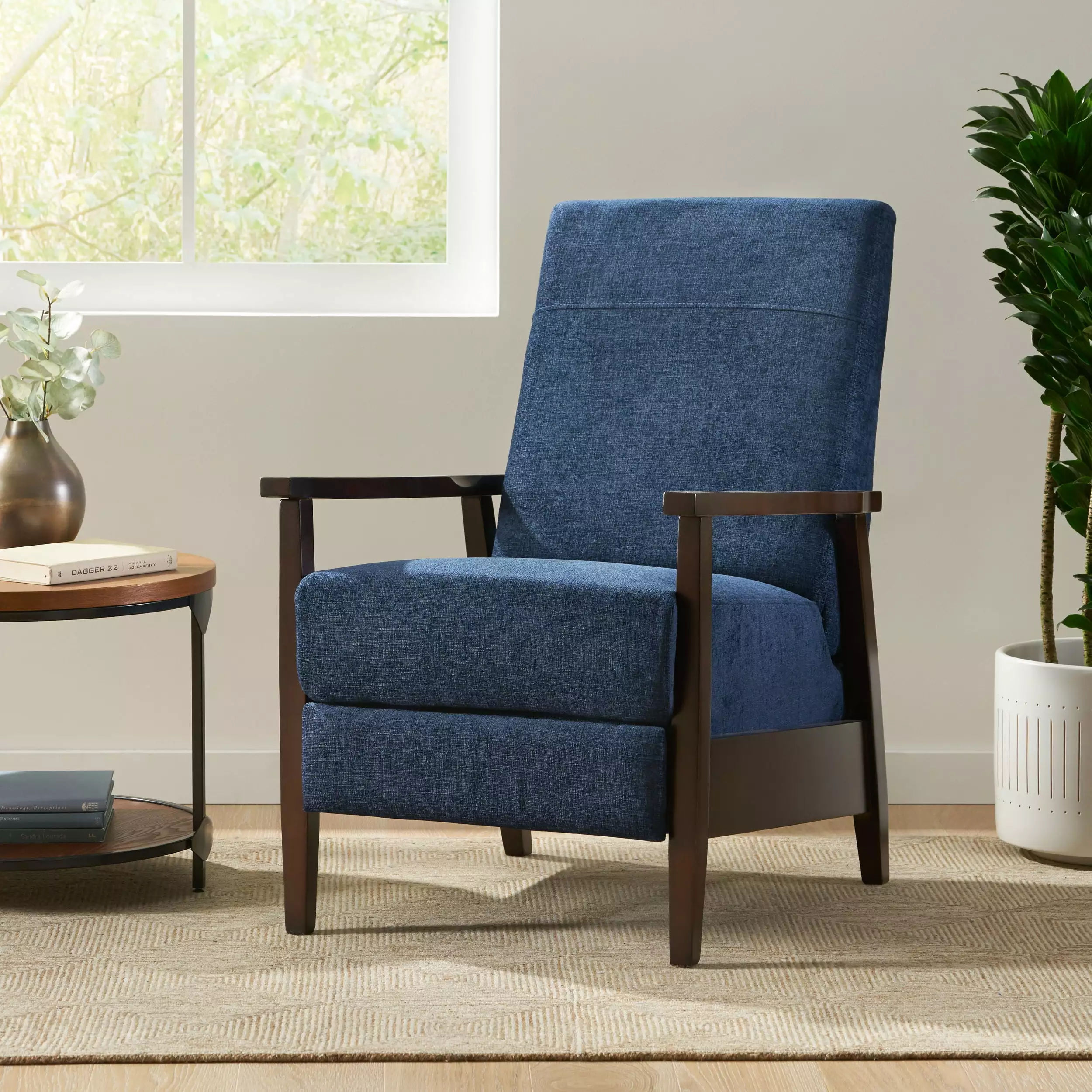 24.75'' Wide Wood Hand Manual Club Recliner Navy Blue Jamini