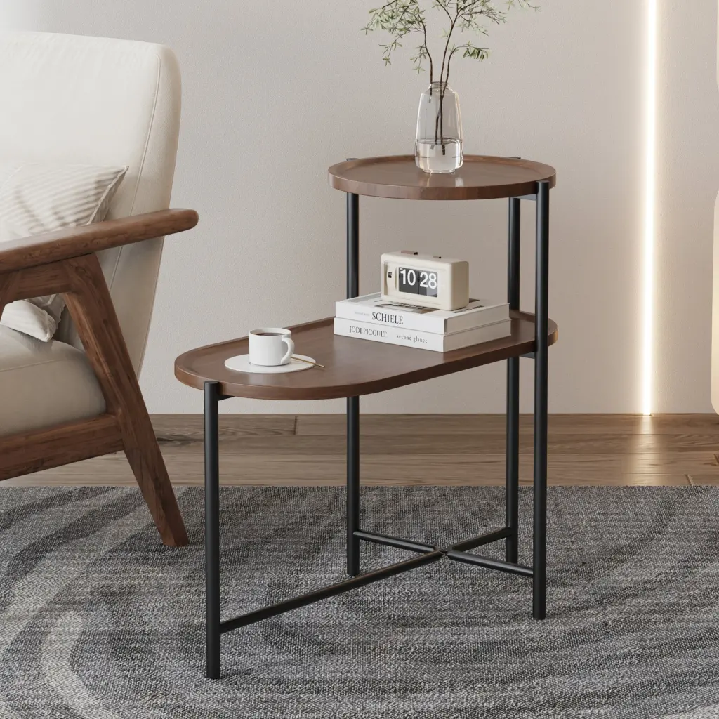Small Coffee Table 2 Tier Modern Sofa Side Table Wood Storage Shelf yiqiumi furniture