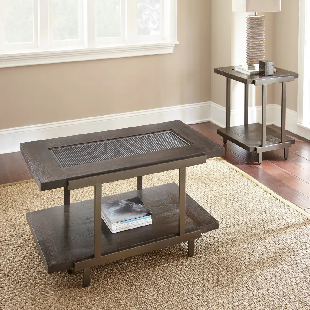 Rustic Industrial Cocktail Table Rich Wood Tabletop and Roomy Shelf steve silver furniture