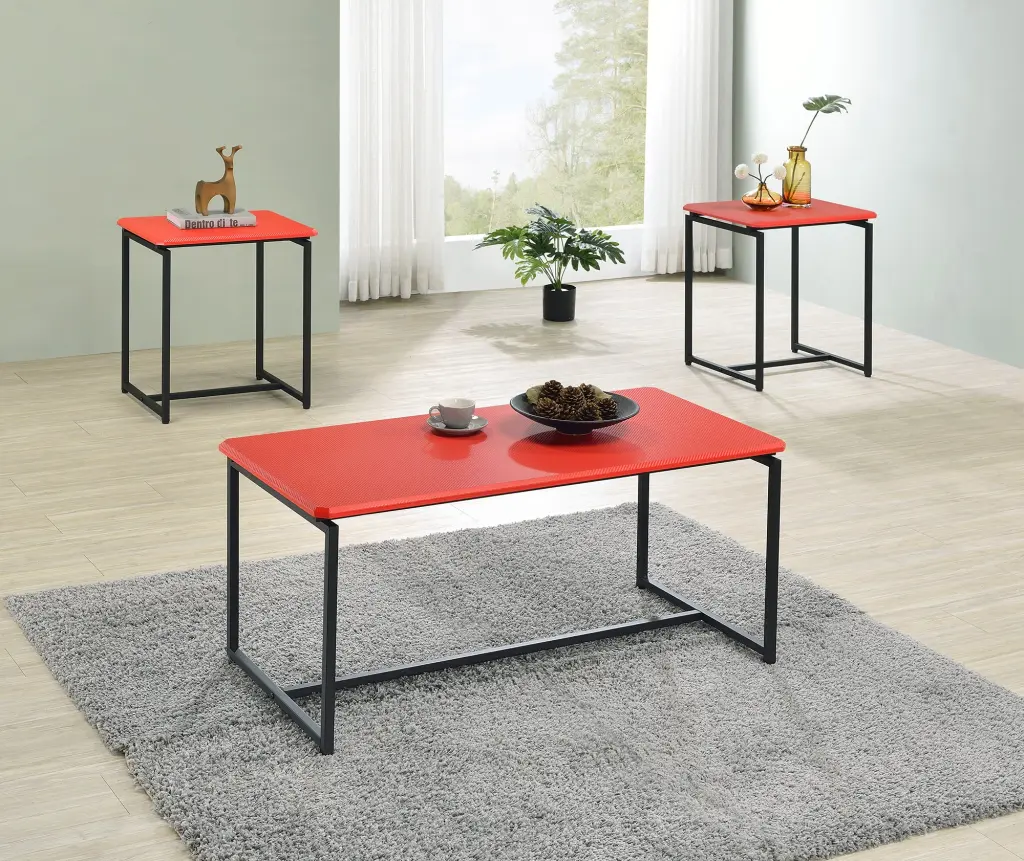 GT 3 Piece Red Carbon Fiber Wrap Coffee Table and End Table Set lilola home