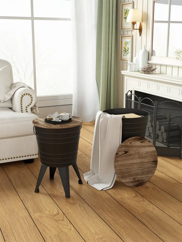 Farmhoutilize Rustic Distressed Metal Accent Cocktail Table Wood Top d-n furniture