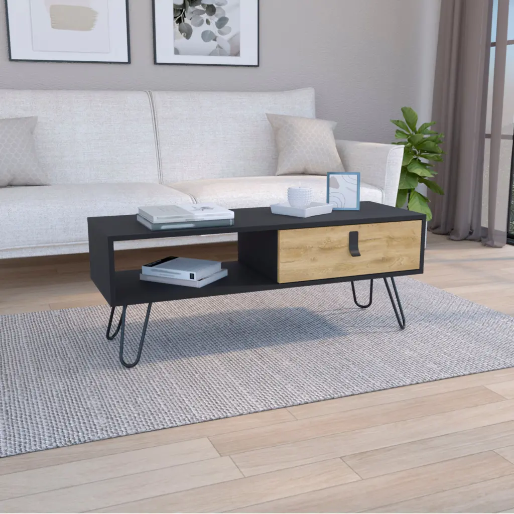 15 Inch Rectangular White Macadamia Coffee Table 4 Vintage Metal Legs depot e-shop