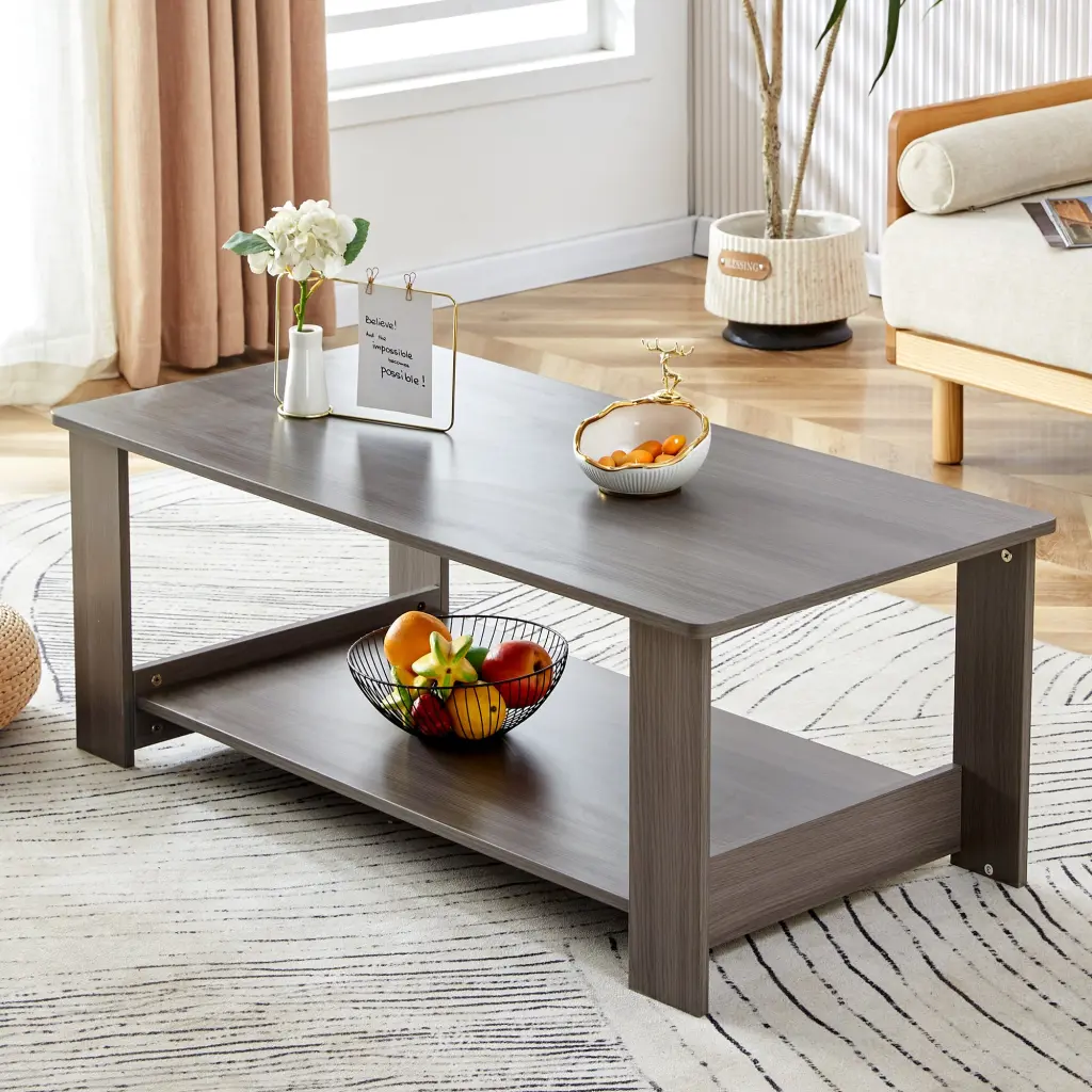 Modern Functional Gray Textured Coffee Table Tea Table Double Layer droom w-1151