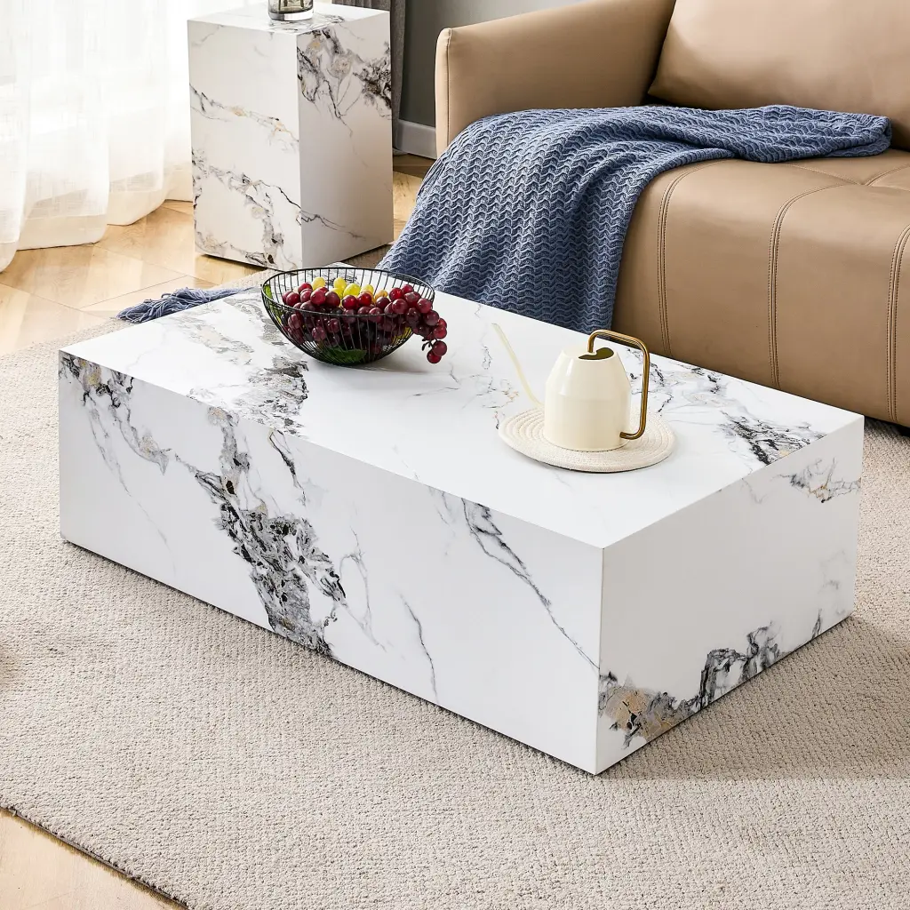 Modern MDF Coffee Table Marble Pattern 39.37x23.62x11.81 Inches droom w-1151