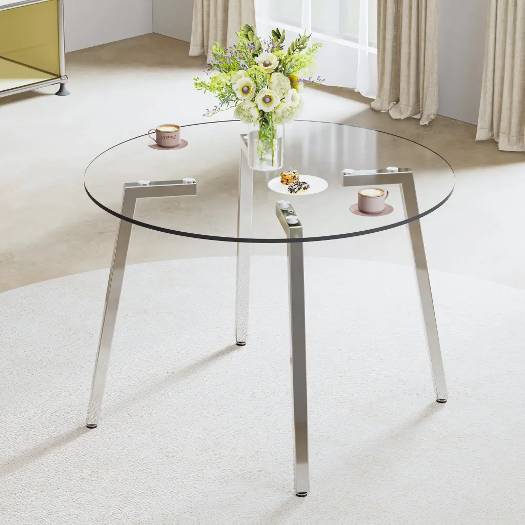 Modern Minimalist Circular Transparent Tempered Glass Table droom w-1151