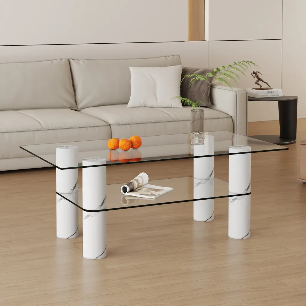 Modern Minimalist Double Layered Transparent Tempered Glass Coffee Table droom w-1151