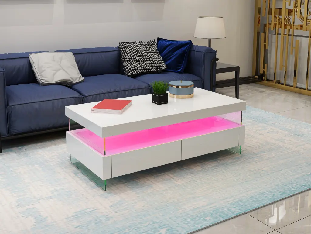 Ria Modern Contemporary Style LED Coffee Table Wood Glass Living Room Furniture galaxy home furnishings