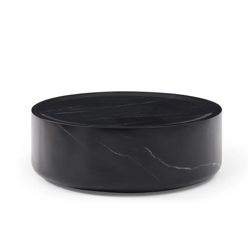 39.37 Inch Black Marble Round Coffee Table Robust Fiberglass Table Top justone interior