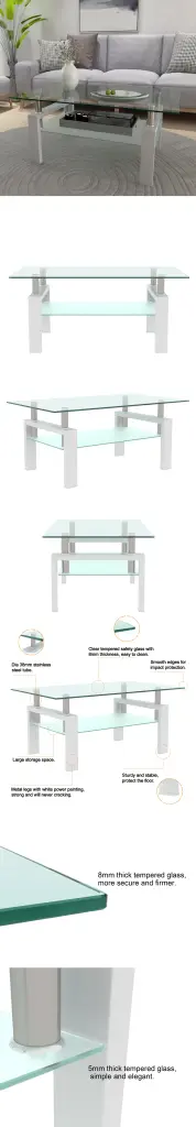 White Coffee Table Clear Modern Side Center Tables jws-w241