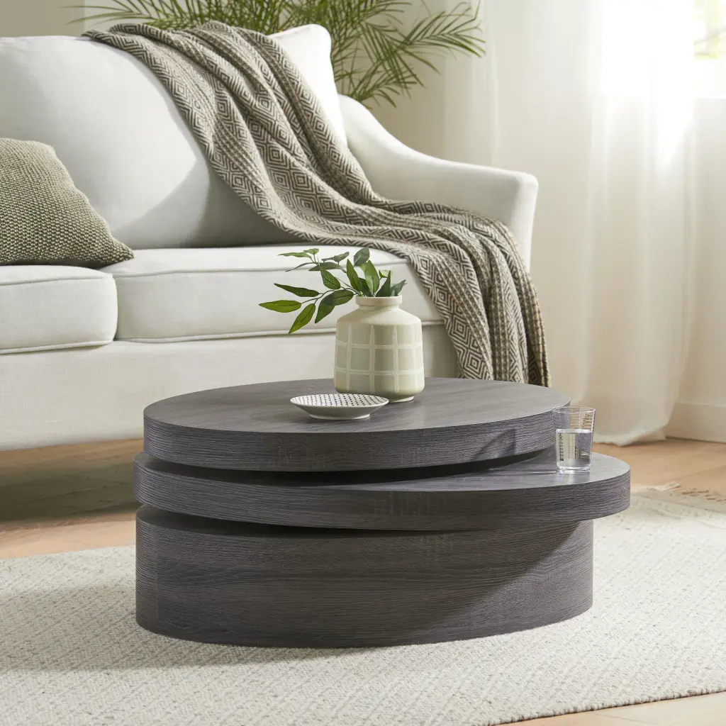 Modernesque Rotating Coffee Table 1 Black MDF Stylish Living Room Furniture nh-home living