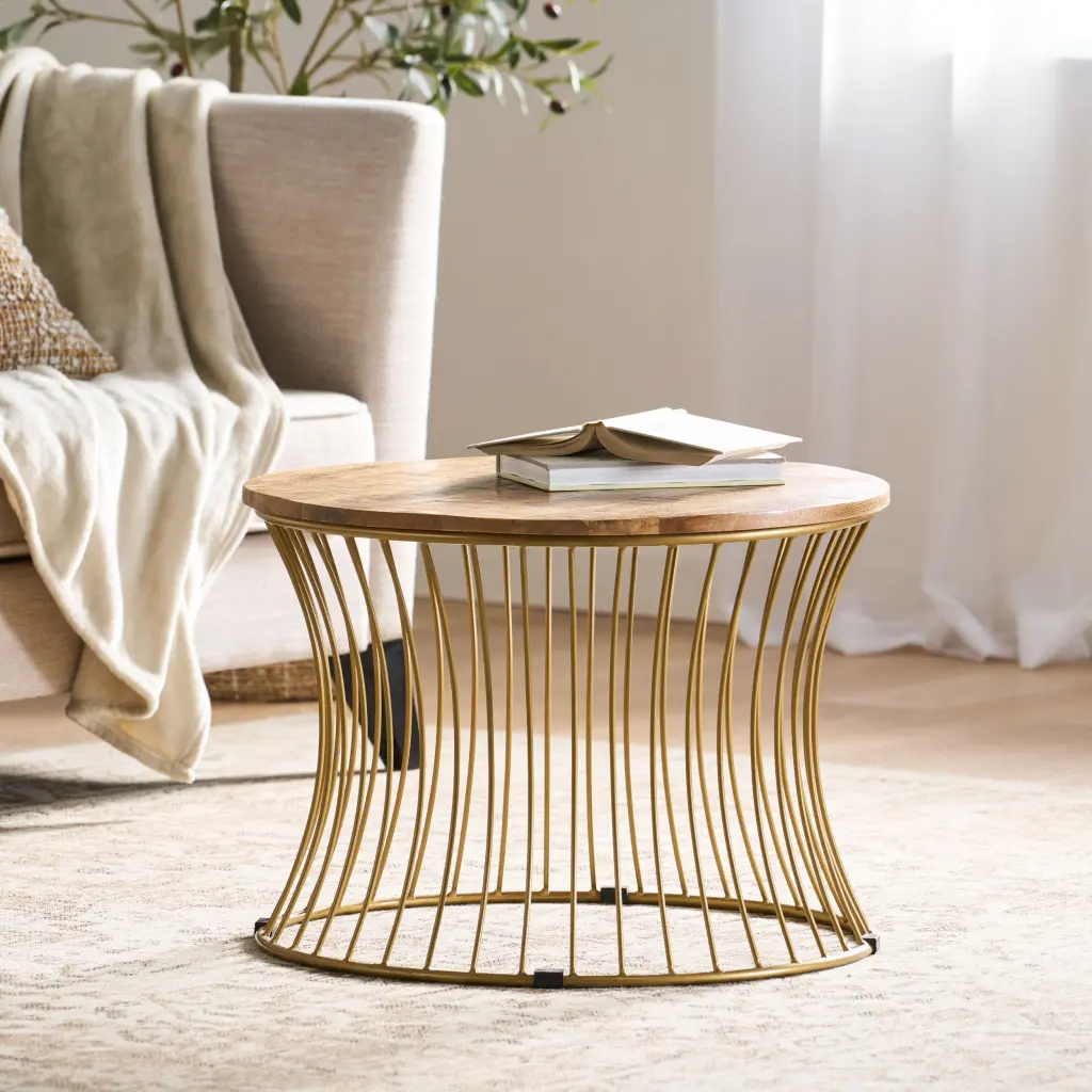 Ameliarae Artisan-made Boho Mango Wood and Iron Coffee Table Natural nh-inmax