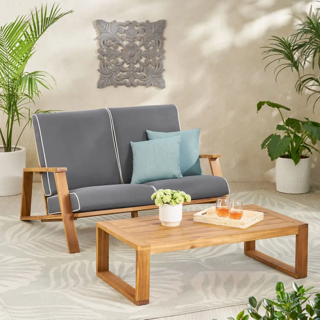 Paloma Seat Coffee Table Grey Wood Waterproof Fabric nh-purenest
