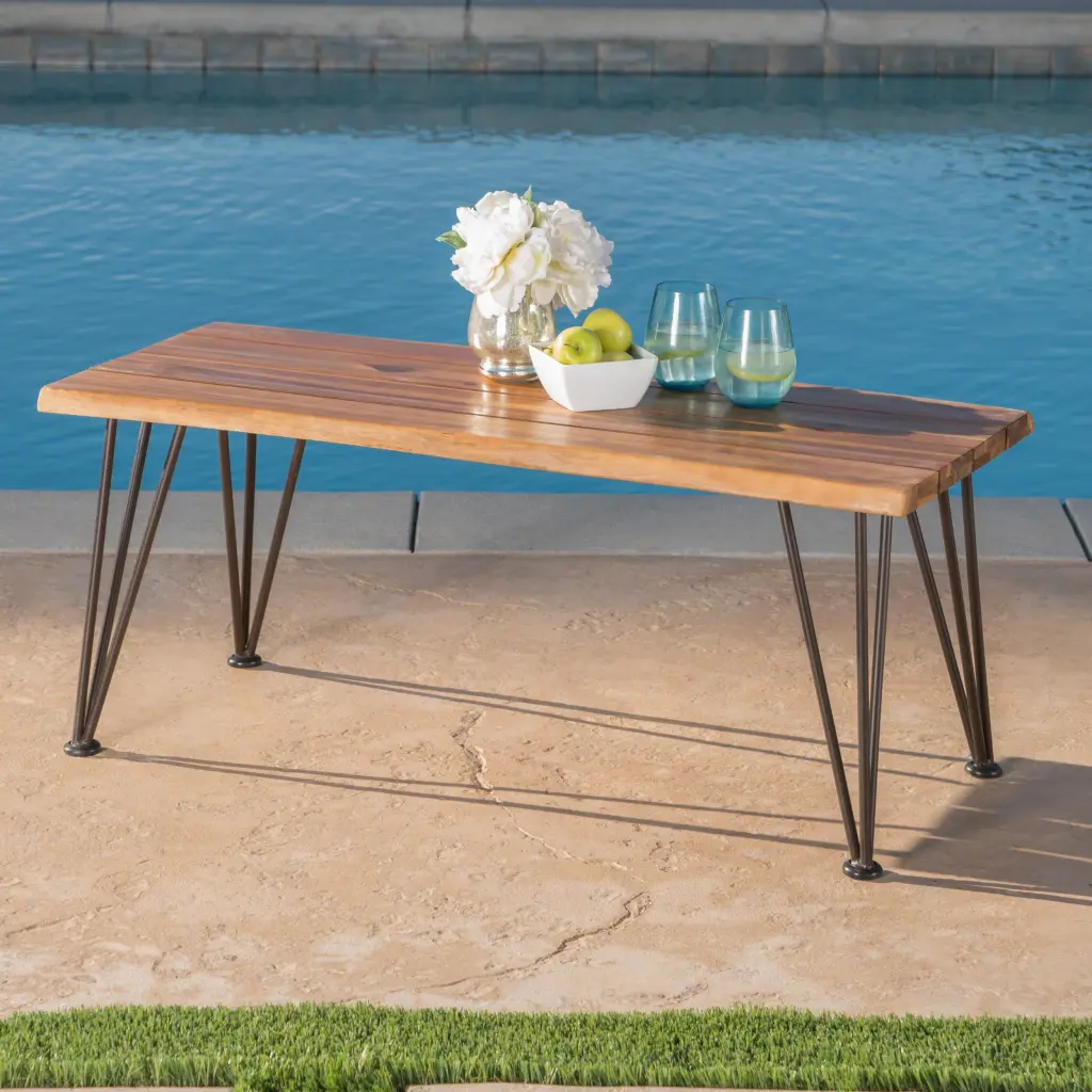 Zion Industrial Wood and Metal Coffee Table Teak Finish Modern Living Room Furniture nh-sunfay