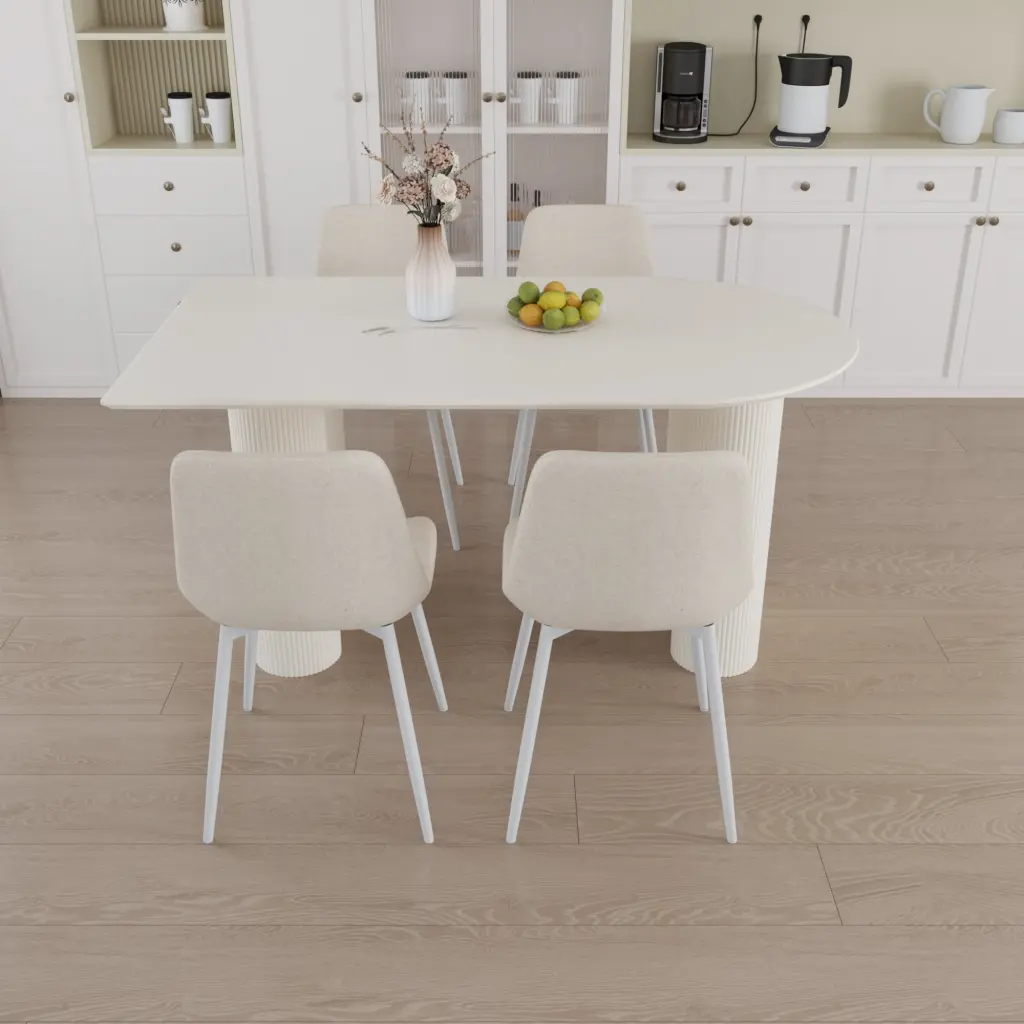 63 Inch MDF Cream Style Coffee Table And Modern Dining Chair 4 Piece Set nuoli furniture