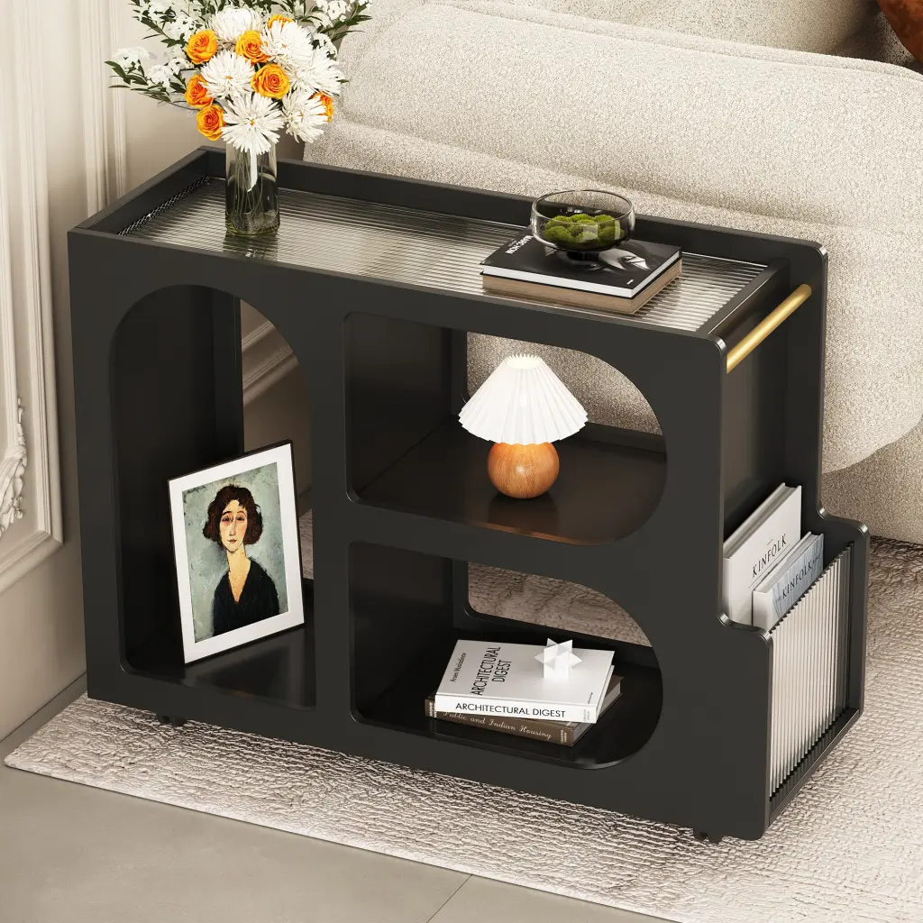 Mobile End Table Lockable Wheels Narrow Coffee Table 5mm Thick on-trend