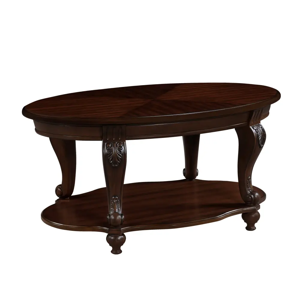 42 Inch Oval Wood Coffee Table Living Room 2 Tier Solid Wood power growth furniture
