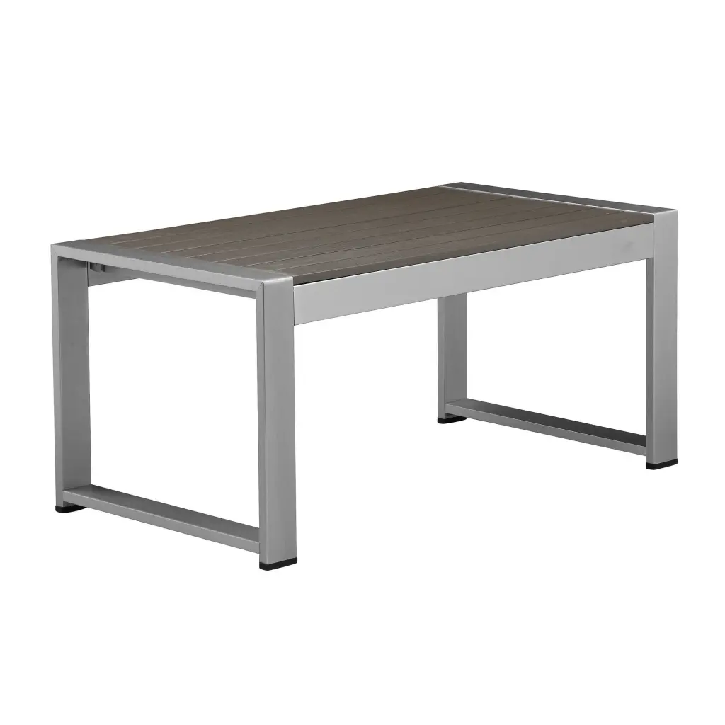Kili 35 Inch Coffee Table Polyresin Surface and White Gray Aluminum Frame royal hampton