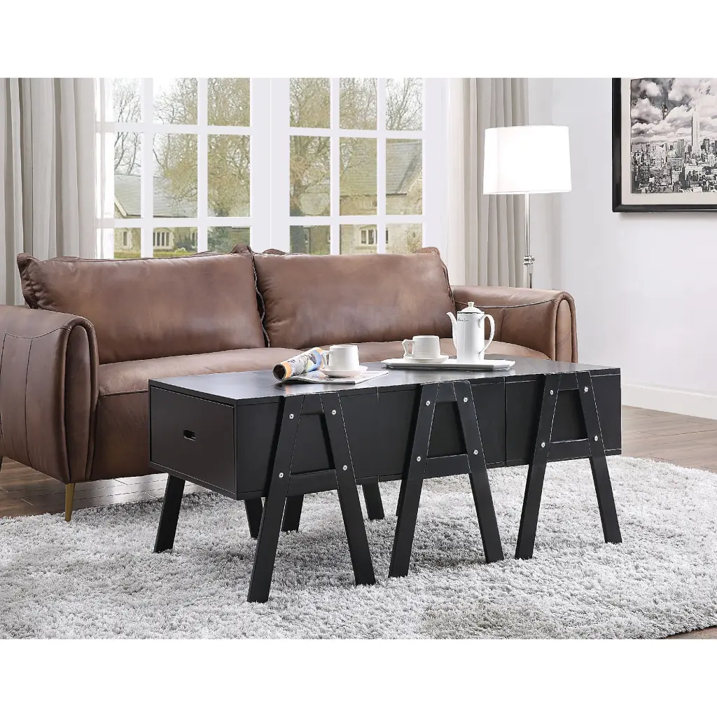 Three Drawers Wooden Convertible Coffee Table Angled Legs Black royal hampton