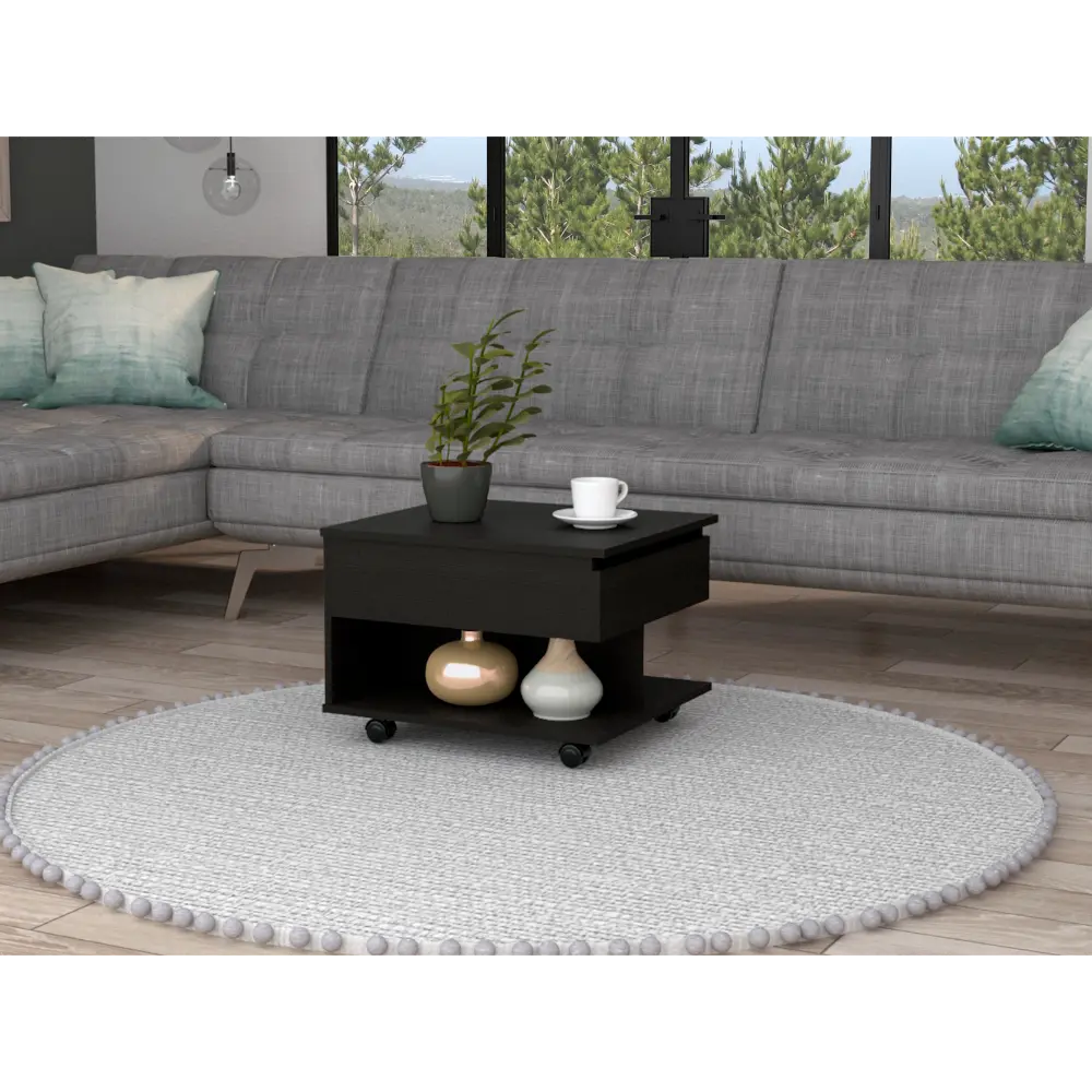 15 Inch Black Coffee Table 4 Brake Wheels and Lifting Top Storage rta mubles colombia