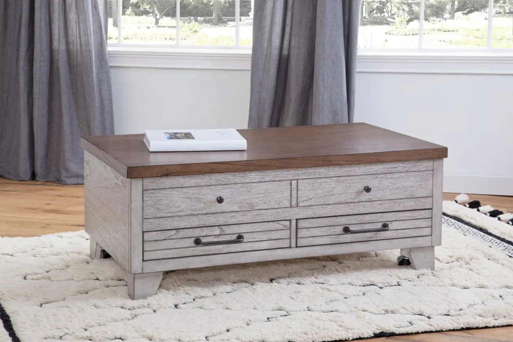 Bear Creek Lift Top Cocktail White Wood Coffee Table steve silver furniture
