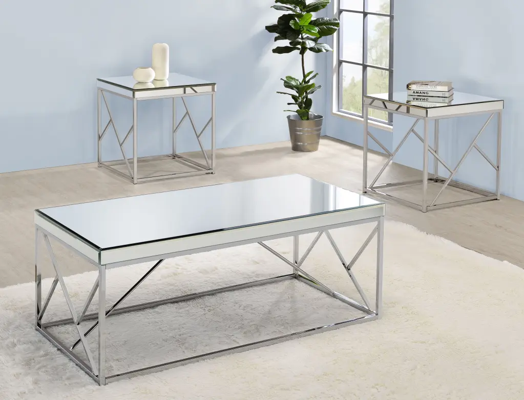 Evelyn Mirror Top Cocktail Table Gray Iron Coffee Table Living Room steve silver furniture