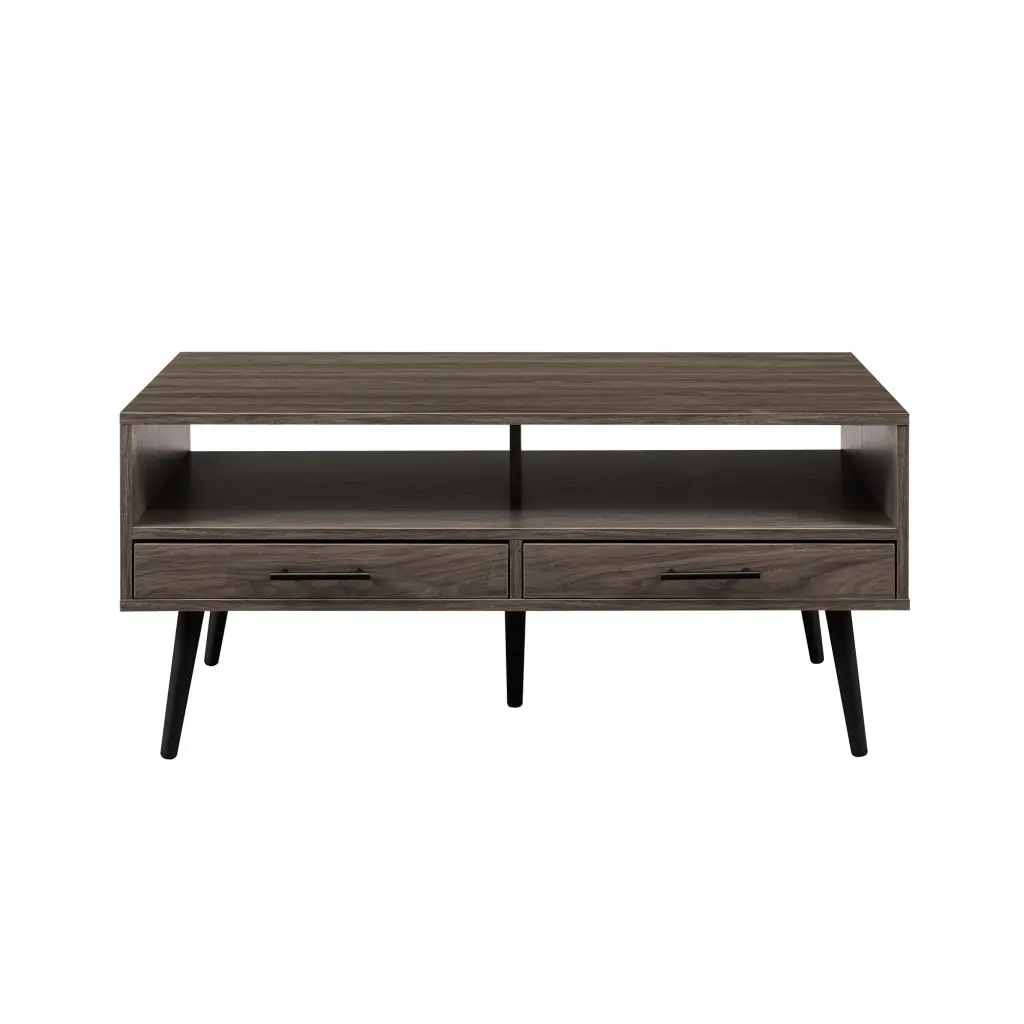 Contemporary 2 Drawer Low Coffee Table Slate Grey MDF walker edison