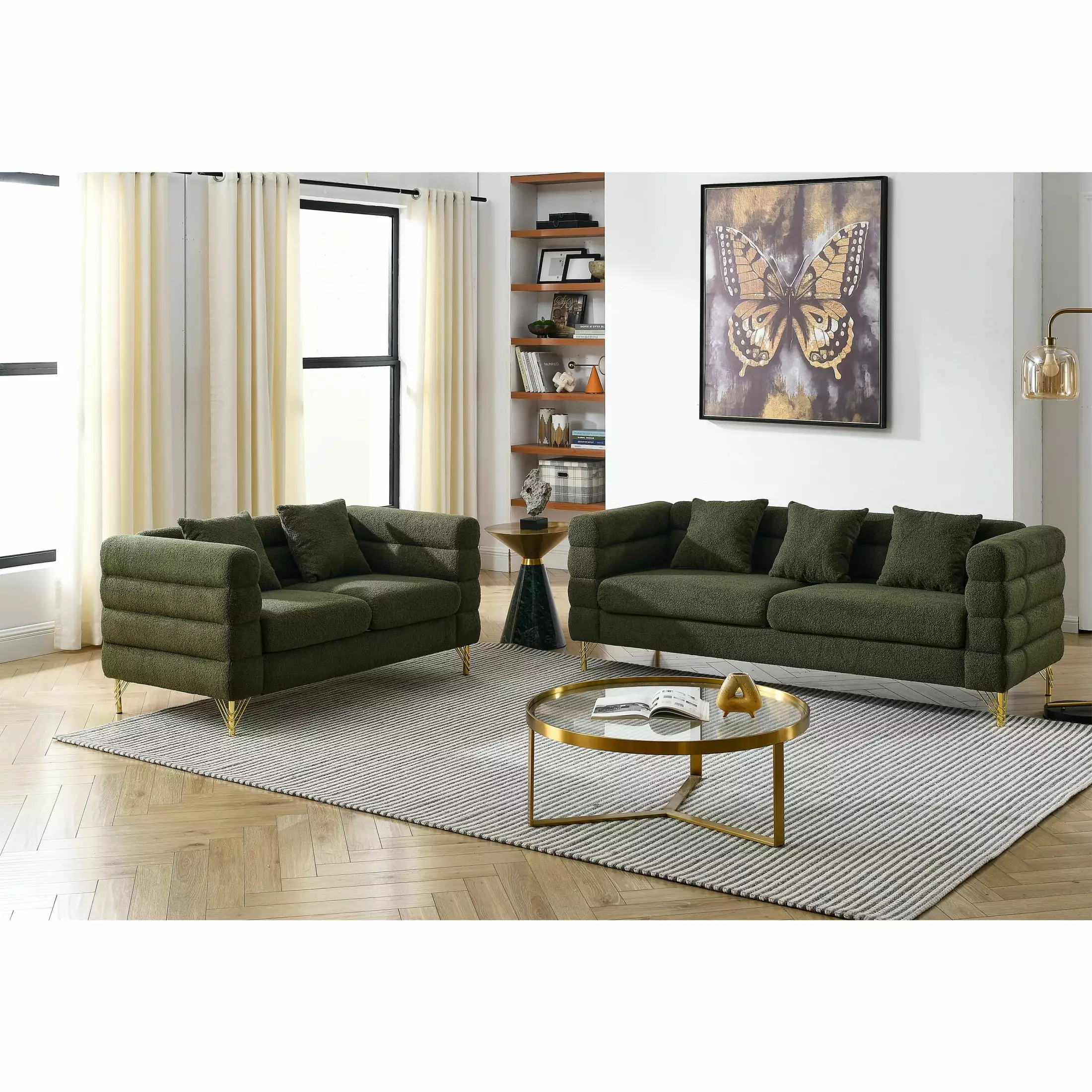 Miekor Furniture 3-Seater 2-Seater Combination Sofa Green Teddy Living Room Sofa
